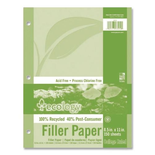 Bulk Savings Pricing 1 | Pacon P3202 8.5 in. x 11 in. Medium/College Rule 3-Hole Ecology Filler Paper (150/Pack) image number 0