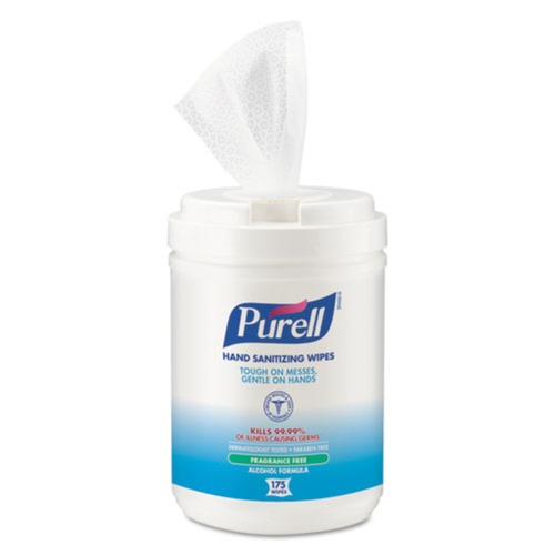 Cleaning & Janitorial Supplies | PURELL 9031-06 Premoistened Sanitizing Wipes, Alcohol Formulation, 6 in. x 7 in. - White (6 Canisters/Carton, 175/Canister) image number 0
