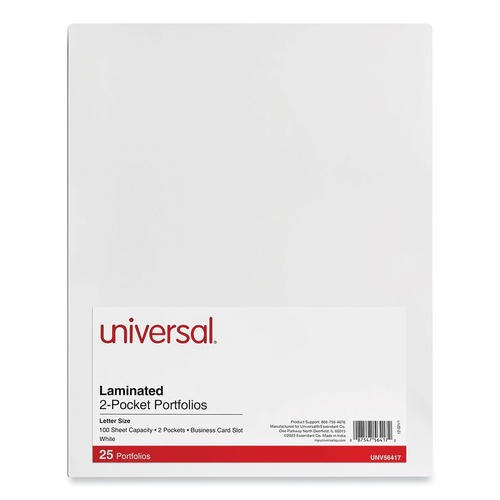 Mothers Day Sale! Save an Extra 10% off your order | Universal UNV56417 2-Pocket 11 in. x 8-1/2 in. Laminated Cardboard Paper Portfolios - White (25/Pack) image number 0