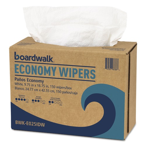 Cleaning & Janitorial Supplies | Boardwalk BWK-E025IDW 4-Ply 9-3/4 in. x 16-3/4 in. Scrim Wipers - White (150/Dispenser Pack, 6 Dispenser Packs/Carton) image number 0