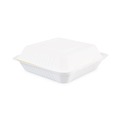 Food Trays, Containers, and Lids | Boardwalk HL-91BW 1 Compartment 9 in. x 9 in. x 3.19 in. Bagasse Food Containers Hinged-Lid - White (200 Sleeves/Carton) image number 3