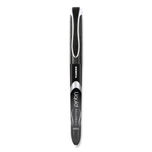 Pens | Zebra 44410 Liquid Ink Extra-Fine 0.5 millimeter Stick Rollerball Pen - Black Ink/Black/Silver Barrel (1-Dozen) image number 0