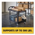 Utility Carts | Rubbermaid Commercial FG452500BLA 25.25 in. x 44 in. x 38.13 in. 500 lbs. Capacity 2 Flat Shelves Plastic Utility Cart - Black image number 6