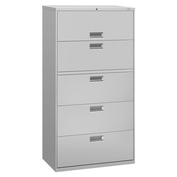 HON Brigade 600 Series 36 in. x 18 in. x 64.25 in. 4-Drawers 1 Roll-Out File Shelf Lateral File Cabinets - Light Gray