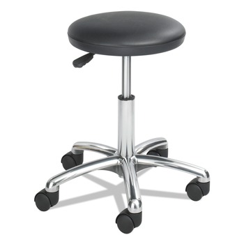 Safco 3434BL Height-Adjustable Lab Stool, Backless, Supports Up To 250 Lbs., 16-in To 21-in Seat Height, Black Seat, Chrome Base