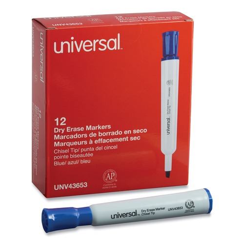  | Universal UNV43653 Broad Chisel Tip Dry Erase Marker - Blue (1 Dozen) image number 0