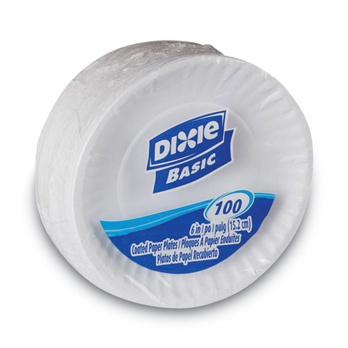 Bowls and Plates | Dixie DBP06W 6 in. Diameter Clay Coated Paper Plates - White (100/Pack) image number 0