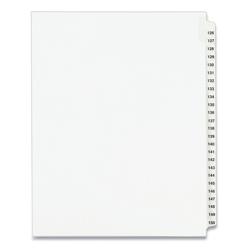 Office Jansan | Avery 01335 11 in. x 8.5 in. 25-Tab 126 to 150 Avery Style Preprinted Legal Exhibit Side Tab Index Dividers - White (1-Set) image number 0