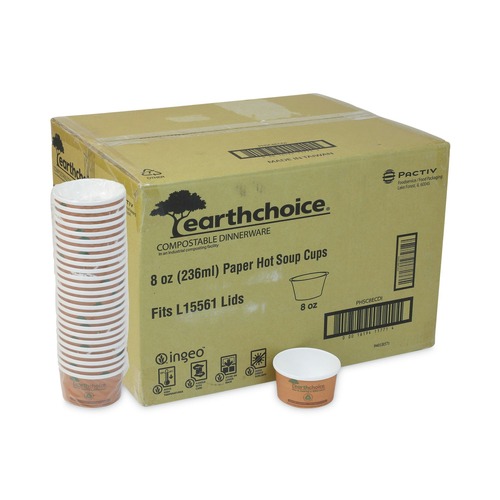 Food Service | Pactiv Corp. PHSC8ECDI EarthChoice 3 x 3 x 3 8 oz Paper Compostable Soup Cup - Brown (500/Carton) image number 0