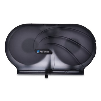 San Jamar 9 in. Roll 19 in. x 5.25 in. x 12 in. JBT Twin Toilet Oceans Tissue Dispenser - Transparent Black Pearl