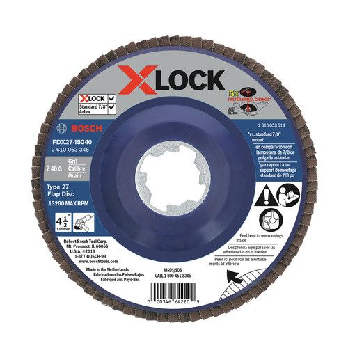 Grinding Wheels | Bosch FDX2745040 X-LOCK Arbor Type 27 40 Grit 4-1/2 in. Flap Disc image number 0