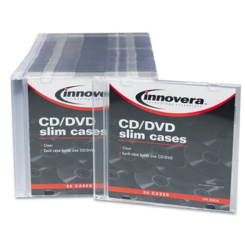 Innovera IVR85826 CD/DVD Slim Jewel Cases - Clear/Black (50/Pack)
