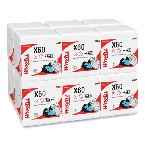 Cleaning & Janitorial Supplies | WypAll 34865 X60 12.5 in. x 13 in. 1/4 Fold General Clean Cloths - White (76/Box, 12 Boxes/Carton) image number 0