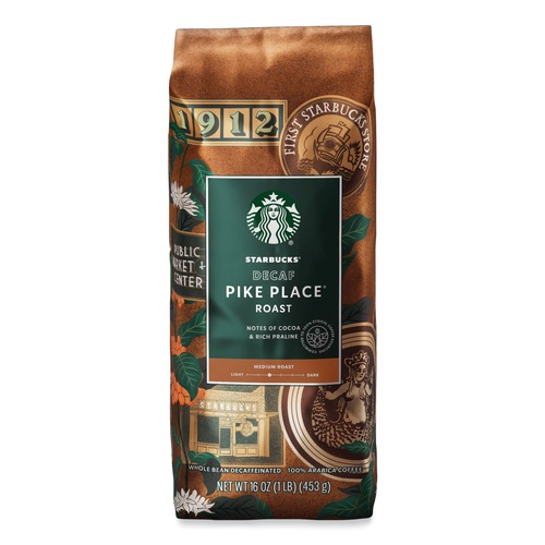 Food Service | Starbucks 12540222 1 lbs. Bag Decaffeinated Whole Bean Coffee - Pike Place image number 0