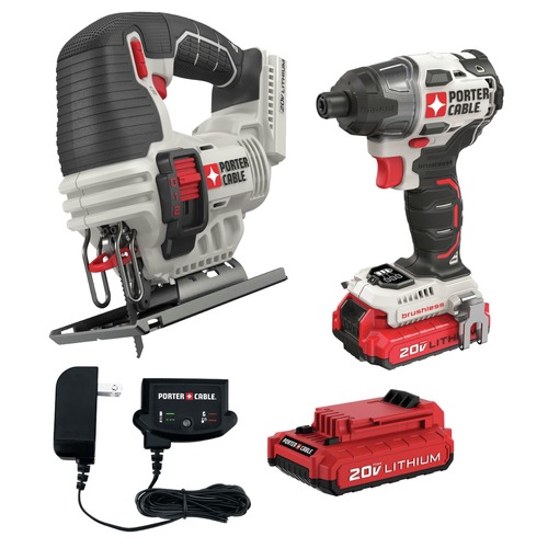 Impact Drivers | Porter-Cable PCCK647LBPCC650B-BNDL 20V MAX Lithium-Ion Cordless Jigsaw and 20V MAX Brushless Lithium-Ion Cordless Impact Driver Kit with 2 Batteries (1.5 Ah) Bundle image number 0