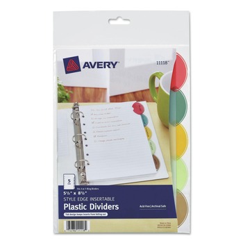 Avery 8.5 in. x 5.5 in. 5-Tab 7-Hole Punched Insertable Style Edge Tab Plastic Dividers - Translucent (1-Set)