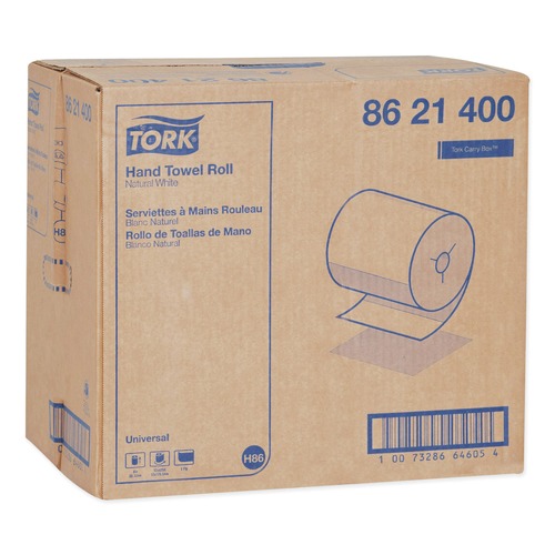 Cleaning & Janitorial Supplies | Tork 8621400 8 in. x 425 ft. Universal Notched Hand Towel Roll - Natural White (12 Rolls/Carton) image number 0