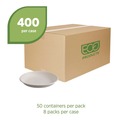 Food Trays, Containers, and Lids | Eco-Products EP-SCR9NFA 34.1 oz 9 x 9 x 1.25 Vanguard Worldview Renewable and Compostable Sugarcane Take-Out Containers - White (400/Carton) image number 1