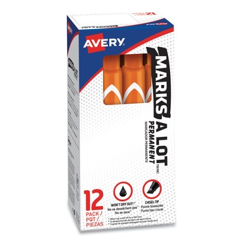 Avery Broad Chisel Tip Large Desk-Style MARKS A LOT Permanent Marker - Orange (1-Dozen)