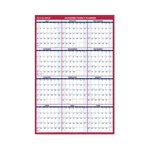  | AT-A-GLANCE PM36AP28 12 Month (July to June): 2024 to 2025 48 in. x 32 in. Academic Erasable Reversible Extra Large Wall Calendar - White/Blue/Red image number 0