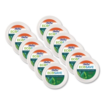 Hefty RFP D71016 ECOSAVE 10.13 in. Diameter Plate Sugarcane Tableware - White (12/Carton)
