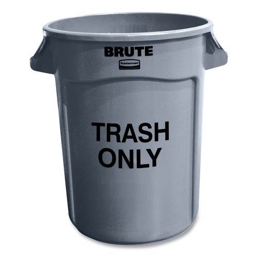 Trash & Waste Bins | Rubbermaid Commercial FG263294GRAY Brute 32 gal (Trash Only) Imprint Plastic Vented Container - Round Gray image number 0