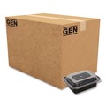 Food Trays, Containers, and Lids | GEN FCPP-BC-32RECT 8.81 in. x 6.02 in. x 2.24 in. 32 oz. Plastic Microwavable Food Container with Lid - Rectangular Black/Clear (150/Carton) image number 0