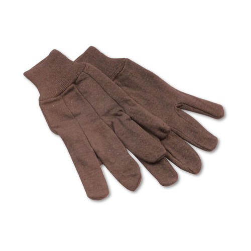 Work Gloves | Boardwalk BWK9 Jersey Knit Wrist Clute Gloves - One Size, Brown (12-Pairs) image number 0
