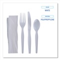 Cutlery | Boardwalk BWKFKTNHWPSWH Heavyweight Fork/Knife/Napkin/Teaspoon 4-Piece Plastic Cutlery Kit - White (250/Carton) image number 6