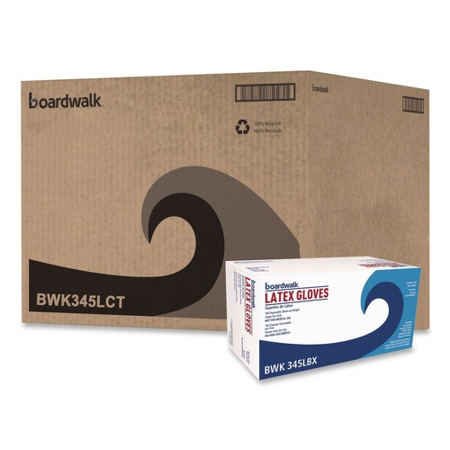 Disposable Gloves | Boardwalk BWK345LCT 4.4 mil. General-Purpose Latex Gloves - Large, Natural (1000/Carton) image number 0
