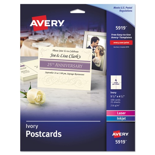 Mothers Day Sale! Save an Extra 10% off your order | Avery 05919 4.25 in. x 5.5 in. 74 lbs. Inkjet/Laser Printable Postcards - Ivory (100/Pack) image number 0