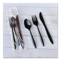 Food Service | Boardwalk BWK3KITBLPP 3-Piece Mediumweight Plastic Fork/Knife/Spoon Polypropylene Cutlery Kit - Black (250/Carton) image number 3
