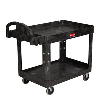 UTILITY CARTS | Rubbermaid Commercial FG452088BLA Heavy-Duty 2-Shelf 750 lbs. Capacity 25-1/4 in. x 44 in. x 39 in. Utility Cart - Black