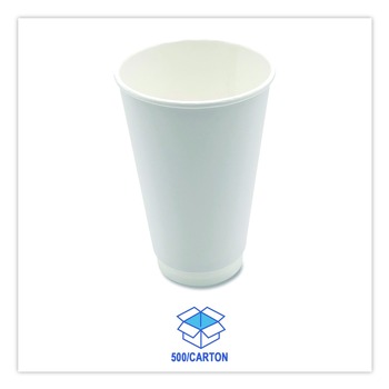 Boardwalk 16 oz Double-Walled Paper Hot Cups - White (500/Carton)