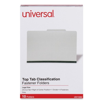 FILE FOLDERS | Universal UNV10262 10-Piece/Box 4-Section Pressboard 1-Divider Legal Size Classification Folders - Gray