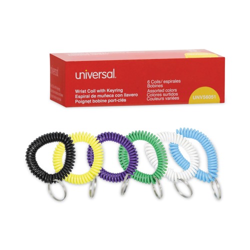  | Universal UNV56051 Plastic Wrist Coil Plus Key Ring - Assorted Colors (6/Pack) image number 0