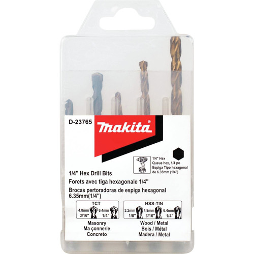  | Makita D-23765 5-Piece 1/4 in. Hex Shank Masonry and Metal Drill Bit Set image number 0