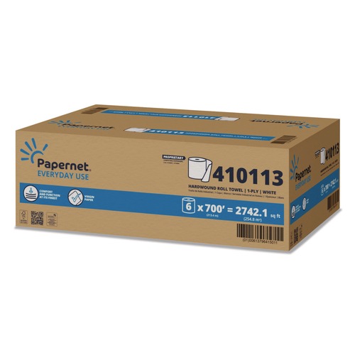 Cleaning & Janitorial Supplies | Papernet 410113 7.9 in. x 700 ft. 1-Ply HyTech Seas Hardwound Roll Towels - White (6/Carton) image number 0
