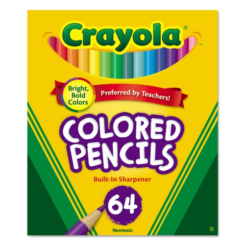 Bulk Savings Pricing 1 | Crayola 683364 3.3 mm 2B Short Colored Pencils Hinged Top Box with Built-in Pencil Sharpener - Assorted Lead and Barrel Colors (64/Set) image number 0