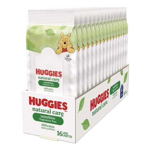 Hand Wipes | Huggies 40706 Natural Care 6.6 in. x 6.86 in. Sensitive Baby Wipes - Unscented/White (16/Carton) image number 0