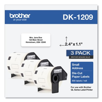 Brother 1.1 in. x 2.4 in. Die-Cut Address Labels - White (3-Rolls/Pack)