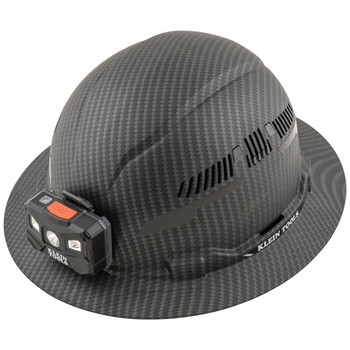 HARD HATS | Klein Tools 60347 Premium KARBN Pattern Class C, Vented, Full Brim Hard Hat with Rechargeable Lamp
