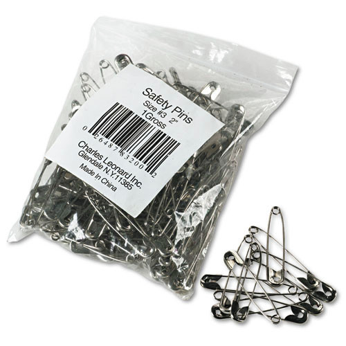 Office & Office Supplies | Charles Leonard 83200 2 in. Length Nickel-Plated Steel Safety Pins (144/Pack) image number 0