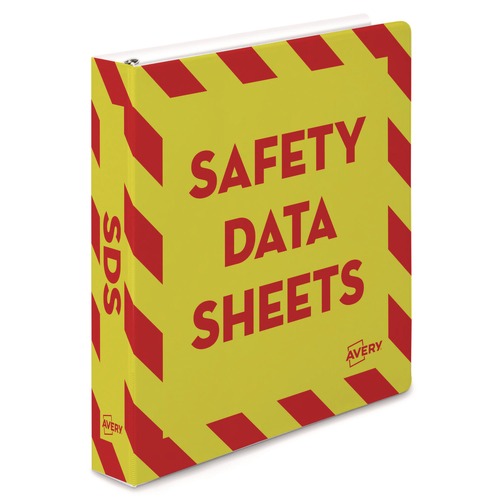 Office Jansan | Avery 18950 11 in. x 8.5 in. 1.5 in. Capacity 3-Rings Heavy-Duty Preprinted Safety Data Sheet Binder - Yellow/Red image number 0