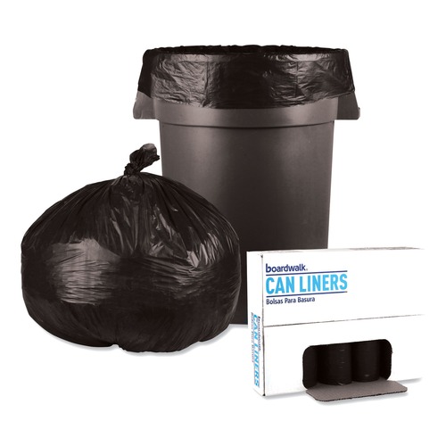 Trash Bags | Boardwalk H7658HKKR01 38 in. x 58 in. 60 gal. 0.65 mil Low-Density Can Liners - Black (100/Carton) image number 0
