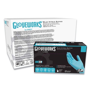 Ammex 5 mil Industrial Powder-Free Nitrile Gloves - Large, Blue (1000/Carton)