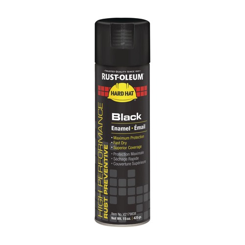 Paint | Rust-Oleum RSTV2179838CT 15 oz Hard Hat High Performance V2100 System Rust Preventive Enamel Spray Paint - Gloss Black (6/Carton) image number 0