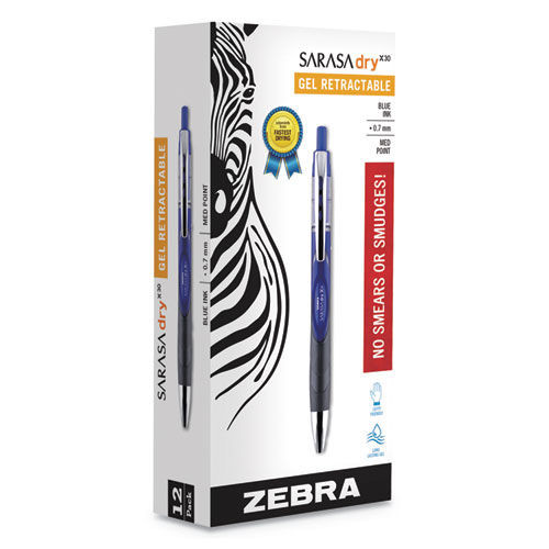 Zebra 47120 Sarasa Dry X30 0.7 mm Blue Ink Retractable Gel Pens (1 Dozen) image number 0