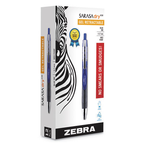  | Zebra 47120 Sarasa Dry X30 0.7 mm Blue Ink Retractable Gel Pens (1 Dozen) image number 0