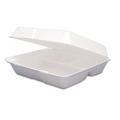 Food Trays, Containers, and Lids | Dart 95HT3R 9.25 in. x 9.5 in. x 3 in. 3-Compartment Foam Hinged Lid Containers - White (200/Carton) image number 2